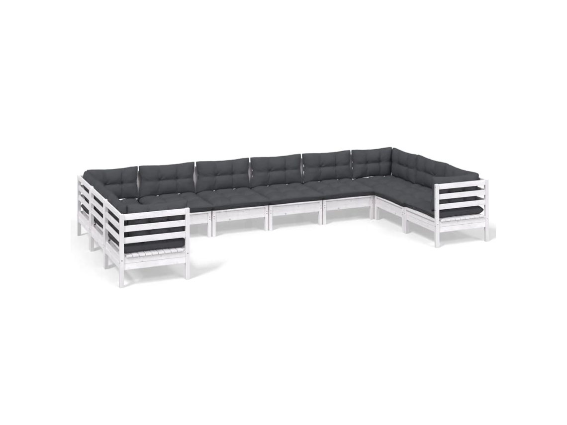 Conjunto de 10 Lounge de Jardim com Almofadões Pinho Branco MAISON EXCLUSIVE