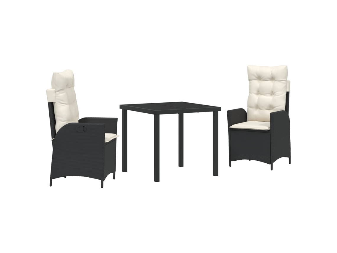 Conjunto 2 Vidaxl Preto Rattan Pe Médio Braços Ajustáveis