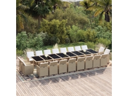 Vidaxl 21 Pcs Conjunto Jantar P/ Jardim C/ Almofadões Vime Pe Bege