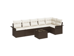 Conjunto 7 Sofá De Jardim Vidaxl Castanho Vime Pe (55 X 55 X 37 Cm)