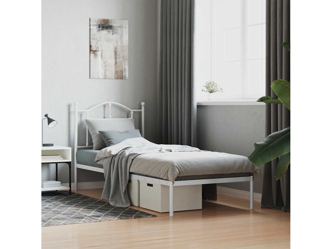 Vidaxl Estrutura De Cama Com Cabeceira 90x200 Cm Metal Branco