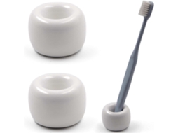 Mini Suporte De Cerâmica Para Escovas De Dentes Artesanais Para Balcões De Banheiro, Branco, Pacote Com 2 Aquaforge