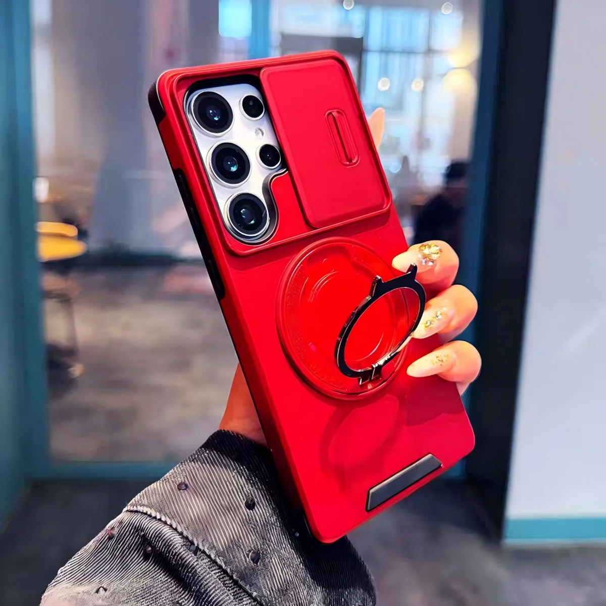 Capa Protetora Deslizante Para Câmera (galaxy S26 Plus Vermelho) Com Suporte Magnético, Capa Protetora Reforçada.