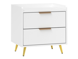 Mesa De Cabeceira Com 2 Gavetas Ranhuradas, Pés Em Metal Dourado, 50 X 40 X 50 Cm, Branco