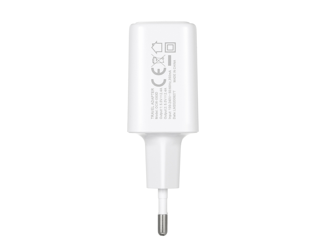 Aetheria carregador de Parede Oraimo Ocw e63d com 2 Portas Usb, 5v2.4a, Fast Charging e Indicador Led