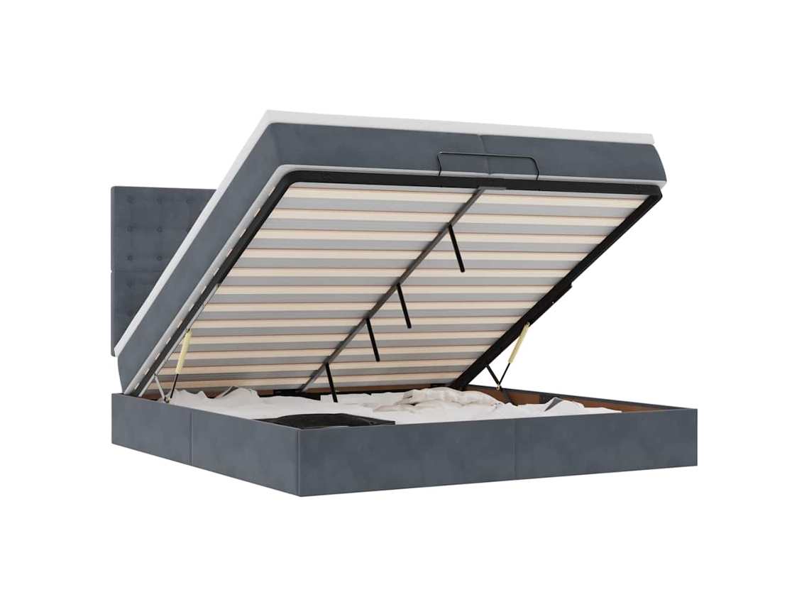 Moldura de Cama Otomana com Colchão Cinza Escuro Veludo MAISON EXCLUSIVE
