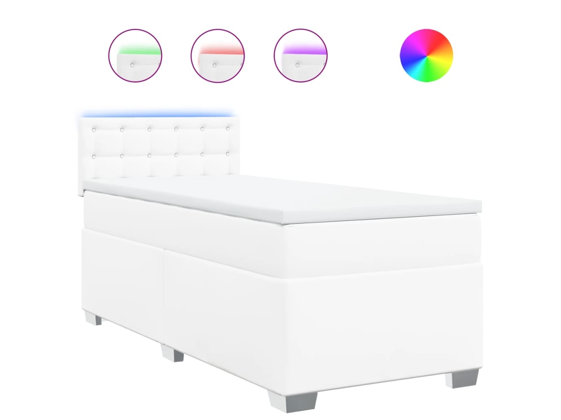 Cama com Molas e Colchão Tecido Couro Artificial Branco MAISON EXCLUSIVE (80x200 cm)
