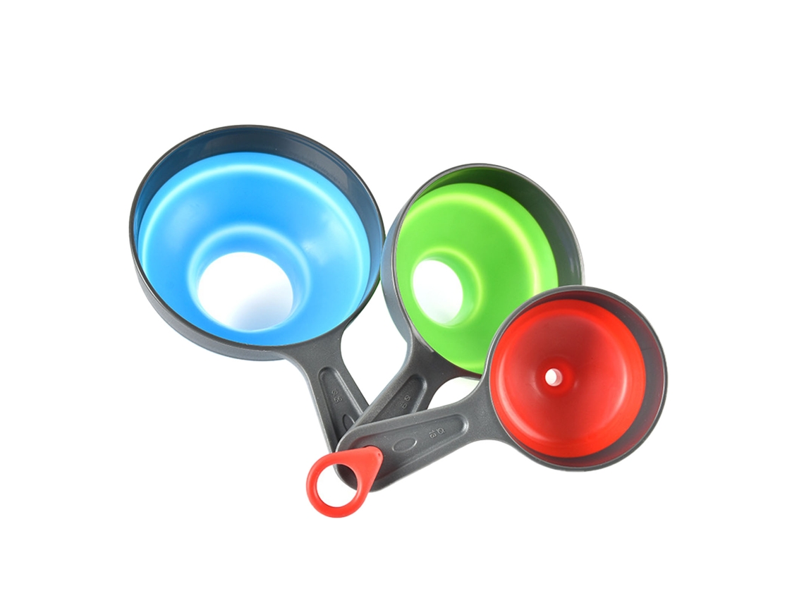 Conjunto de 3 Pequenos Funis Colapsáveis de Silicone Boca Larga para Cozinha