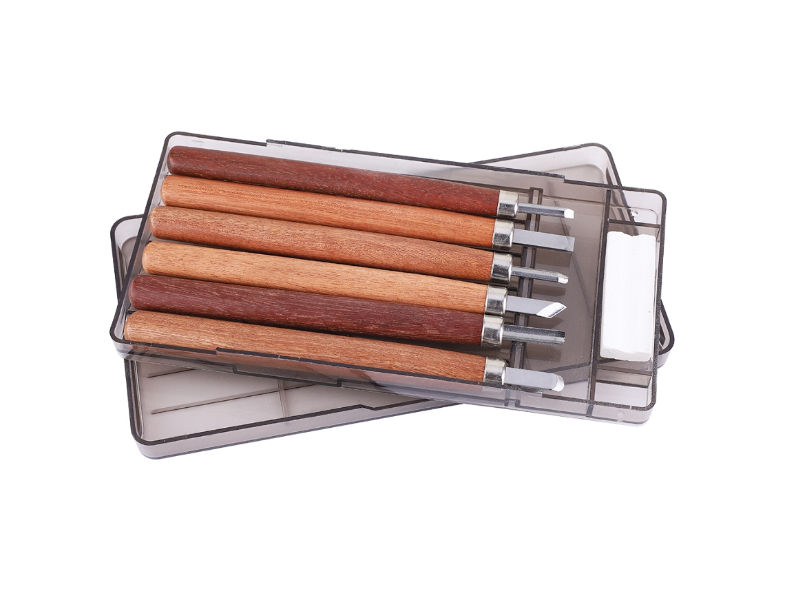6pcs Buril De Aço Carbono Alto Com Cabo De Pau-rosa Ferramenta De Escultura Em Madeira Com Moinho