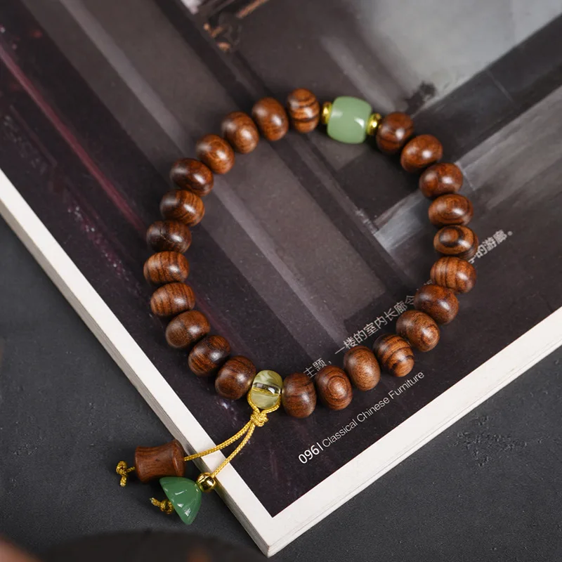 Pulseira Amuleto Com Contas De Ábaco, Feita À Mão Em Madeira De Jacarandá Preto.