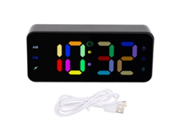 Reloj Espejo Led com 4 Níveis de Brilho, Porta Usb Dupla Rgb, Mudança de Cor, Despertador Digital para Quarto, Estudo, Presente, Preto