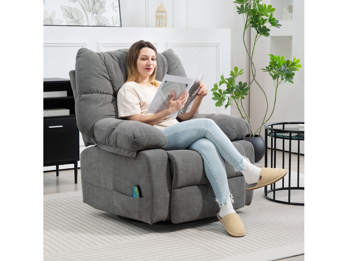Relaxation Chair With Massage Function, Reclining Function, Rotating Massage Chair, 4 Side Pockets And Remote Control, Dark Gray