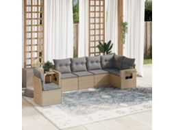 Vidaxl 6 Pcs Conjunto De Sofás P/ Jardim Com Almofadões Vime Pe Bege