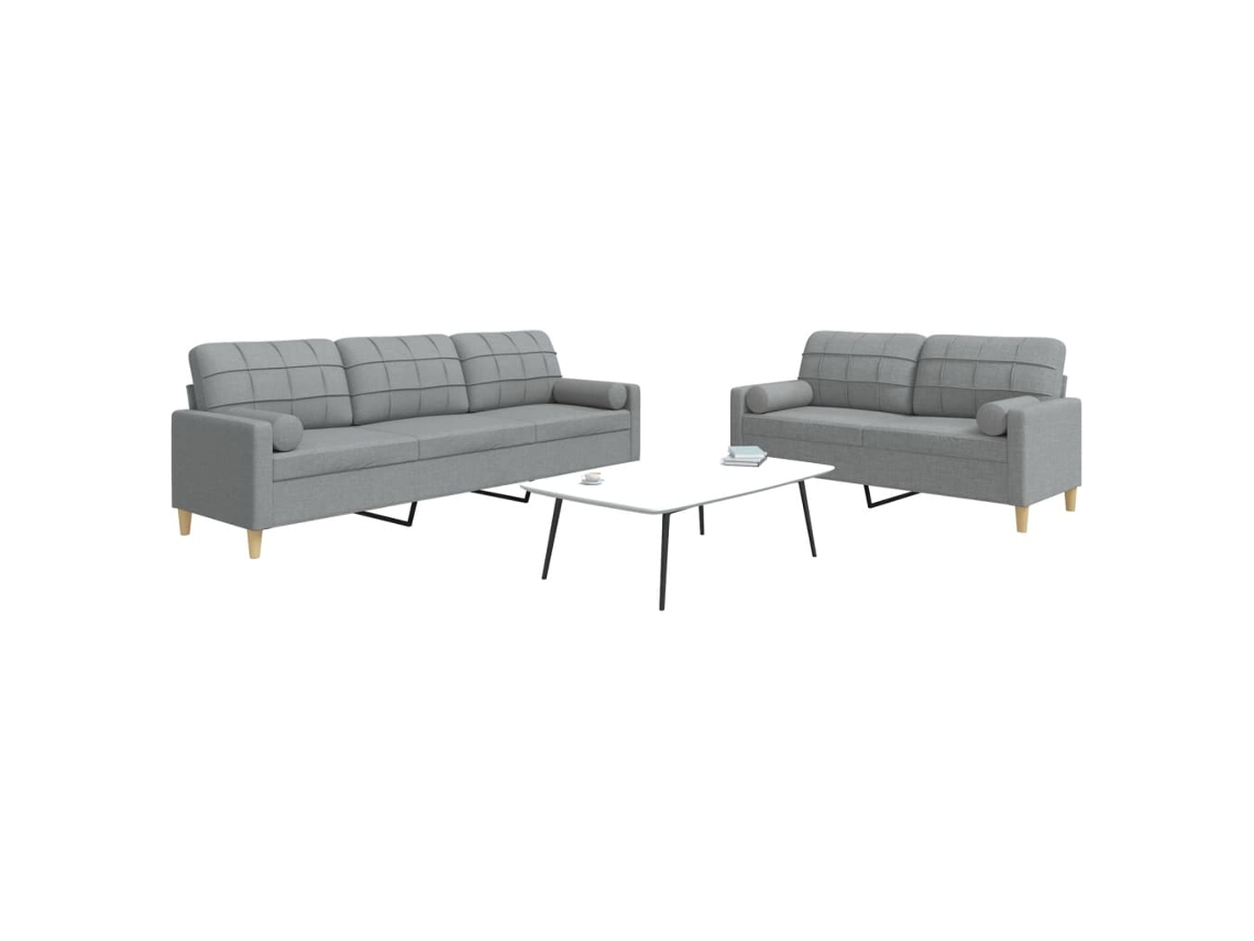 Vidaxl 2 Pcs Conjunto De Sofás Com Almofadas Tecido Cinzento-claro