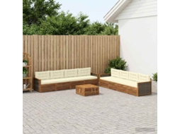 Vidaxl Conjunto De Sofás Para Exterior 9 Unid. Natural E Creme