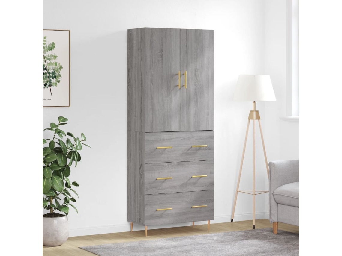 Vidaxl Armário Alto 69,5x34x180 Cm Derivados De Madeira Sonoma Cinza