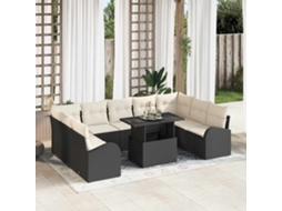Vidaxl Conjunto De Sofá De Jardim 10 Unid. Preto E Creme Vime Pe