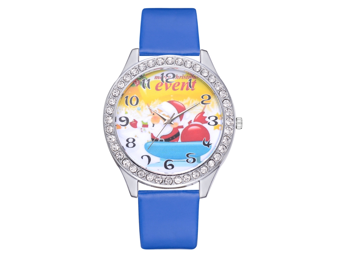 Relógio Feminino Casual de Quartzo com Pulseira Pu Padrão Natalino Cute Presente (azul)