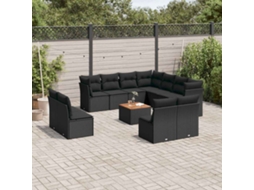Vidaxl 12 Pcs Conjunto de Sofás de Jardim C/ Almofadões Vime Pe Preto