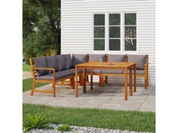 Conjunto 7 Peças Jantar P/ Jardim C/ Almofadões Acácia Maciça Dkd Home Decor
