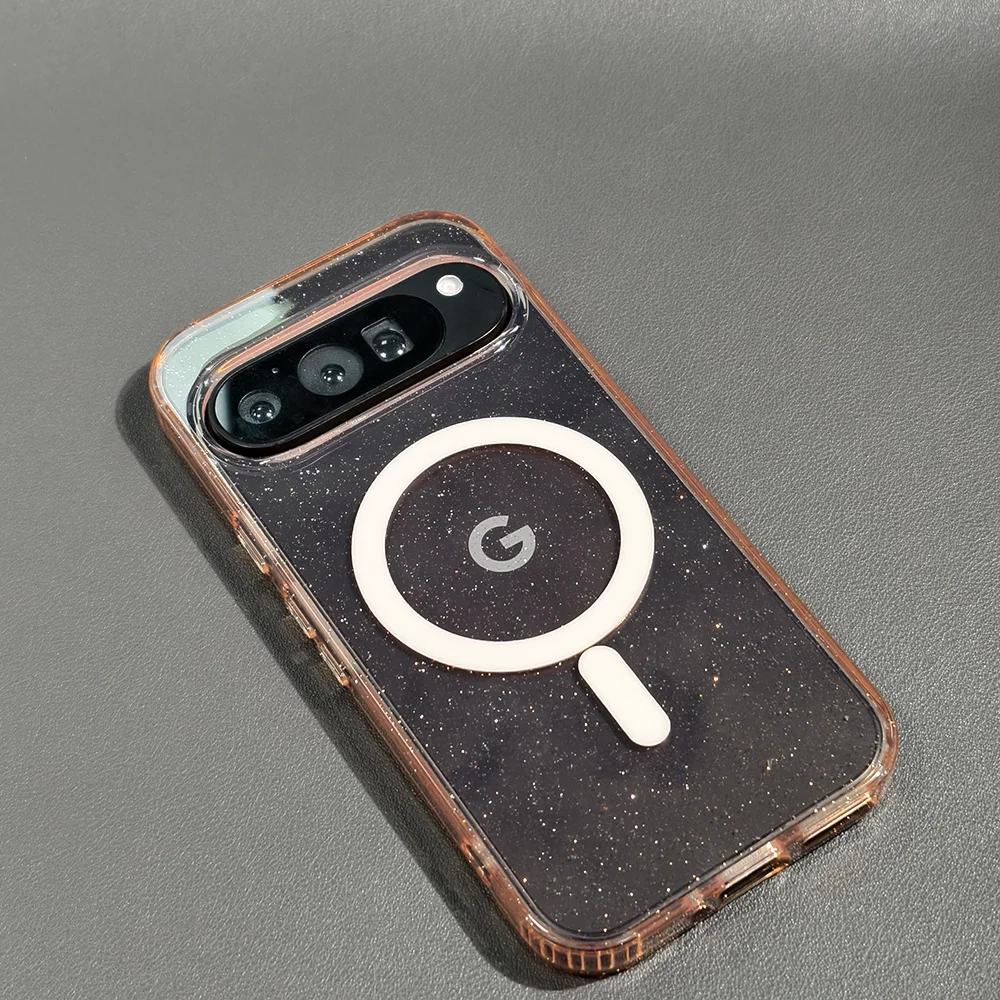 (pixel Dourado 9) Capa Magnética Transparente De Acrílico Com Glitter Para Celular