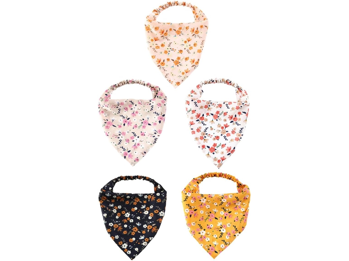 Conjunto De 5 Faixas E Lenços De Cabelo Elegantes Com Estampa Floral Para Mulheres, Em Tecido.