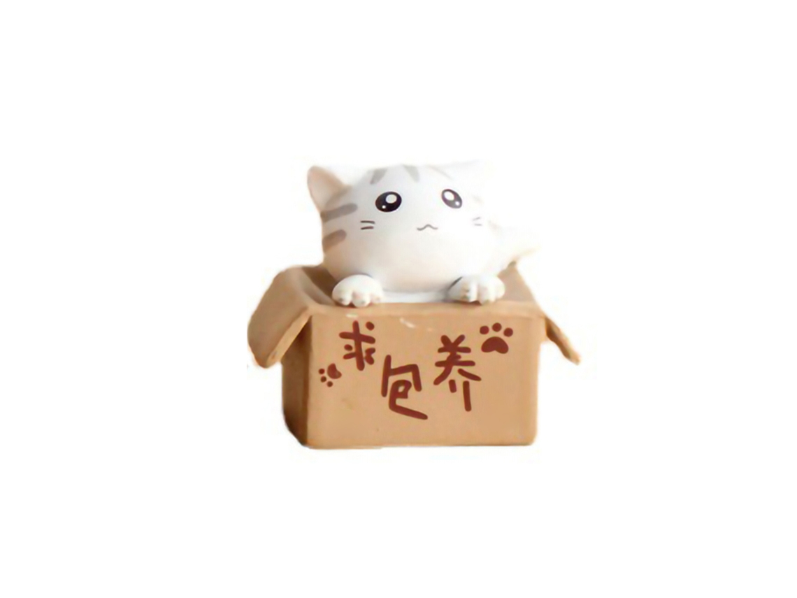 Estátua Pequena Gato Box Cat Decorativa Branca