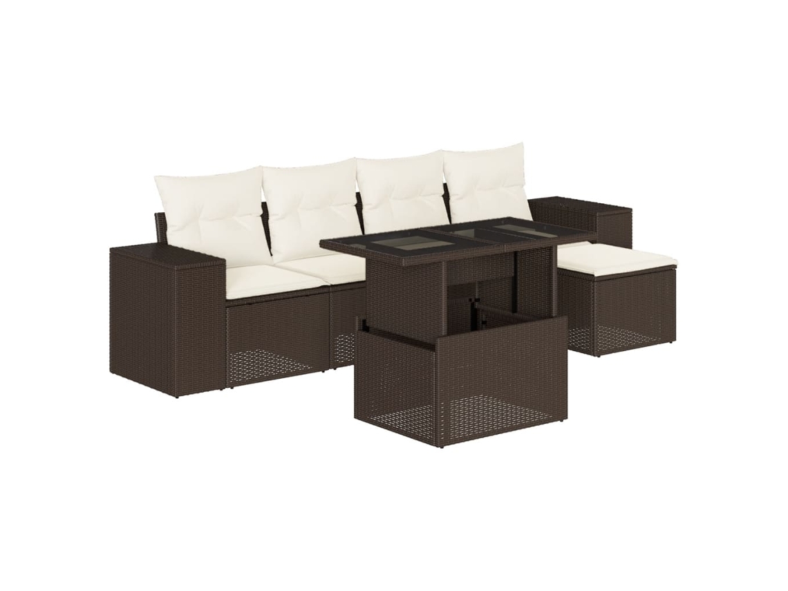Conjunto de 6 sofás de jardim com almofadões Vime Pe Castanho MAISON EXCLUSIVE (80x200 cm)