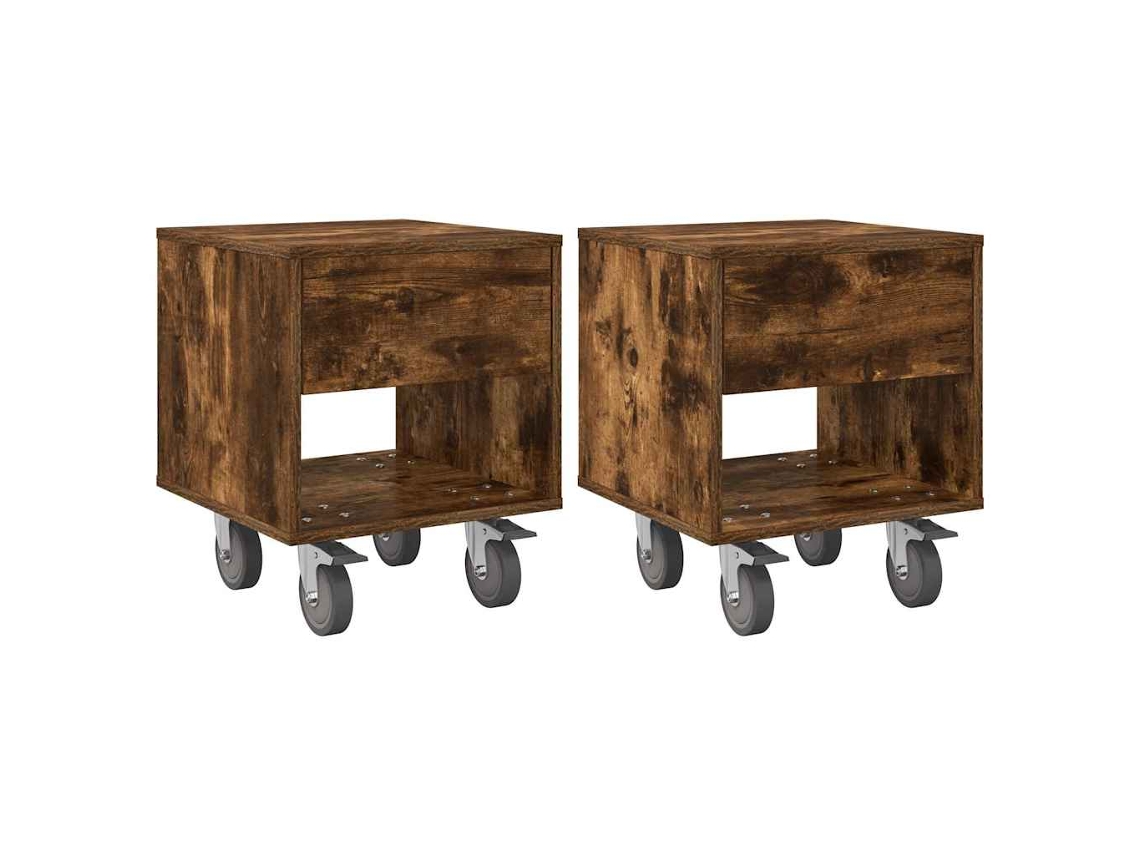 Conjunto de 2 Mesas de Cabeceira Carvalho Defumado MAISON EXCLUSIVE (40,5x40x48 cm)