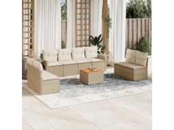 Vidaxl 9 Pcs Conjunto De Sofás P/ Jardim Com Almofadões Vime Pe Bege