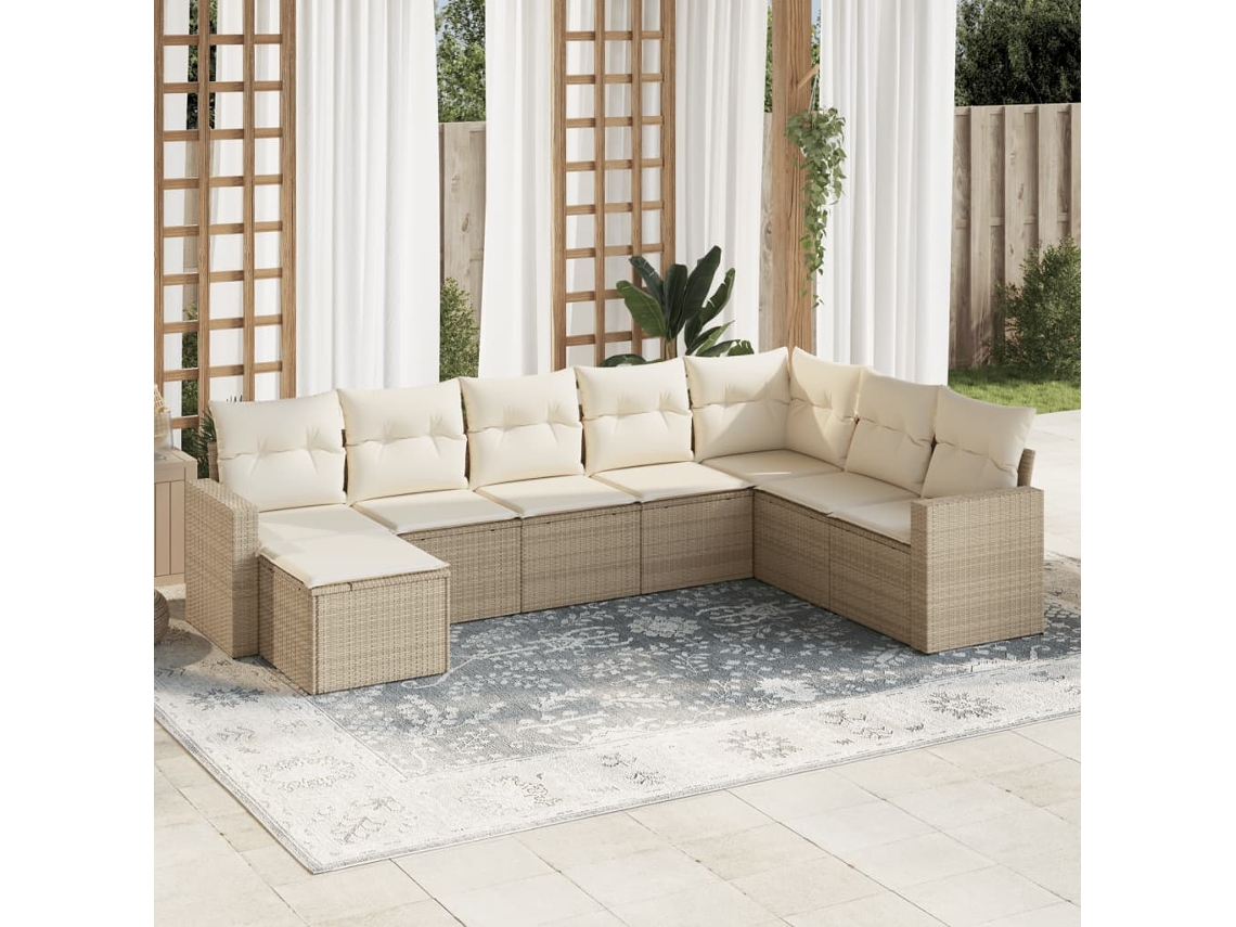 Vidaxl 8 Pcs Conjunto De Sofás P/ Jardim Com Almofadões Vime Pe Bege