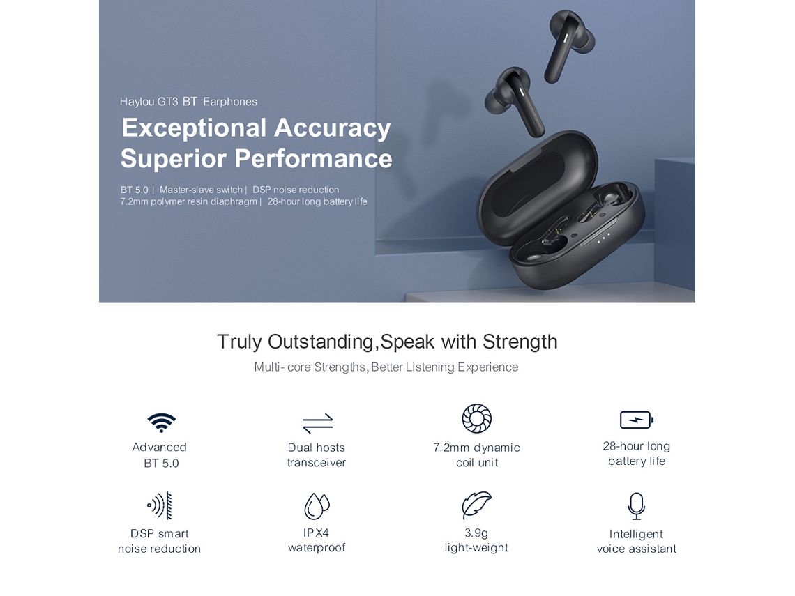 Fones Haylou Gt3 Tws Bluetooth 5.0 Controle Táctil