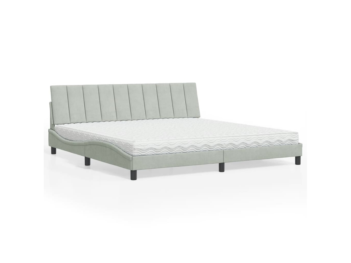 Vidaxl Cama Com Colchão Hanko 200x200 Cm Veludo Cinzento-claro