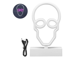 Lâmpada Neon Led Cabeça de Caveira com Base para Decoração de Quarto, Bar, Halloween