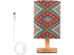 Abajur De Cabeceira Com Estampa Étnica Para Quarto, Portas De Carregegamento Usb C, Luminária De Mesa Cabeceira, Luminária