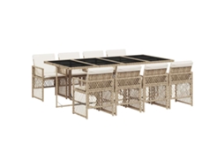 Conjunto de 9 Jantar para Jardim com Almofadões Vime Pe Bege MAISON EXCLUSIVE