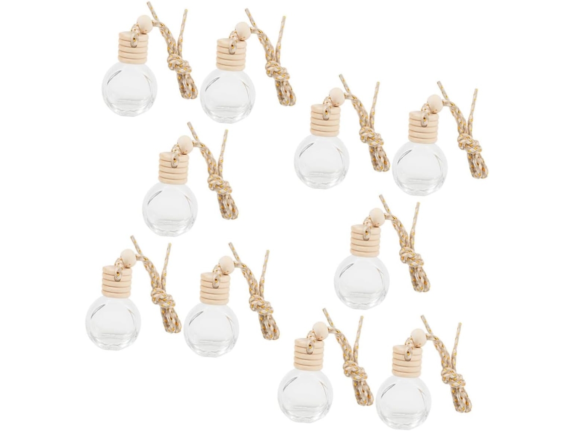 Conjunto De 10 Frascos De Vidro Vazios Para Aromatizador De Carro Com Cordão Para Pendurar, Ideais Para Óleos.
