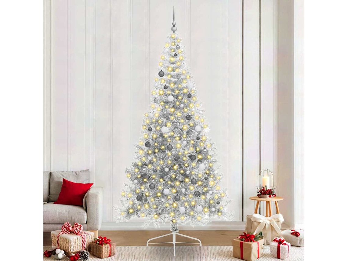 Vidaxl Árvore De Natal Artificial Pré-iluminada Prateado 240 Cm Pet