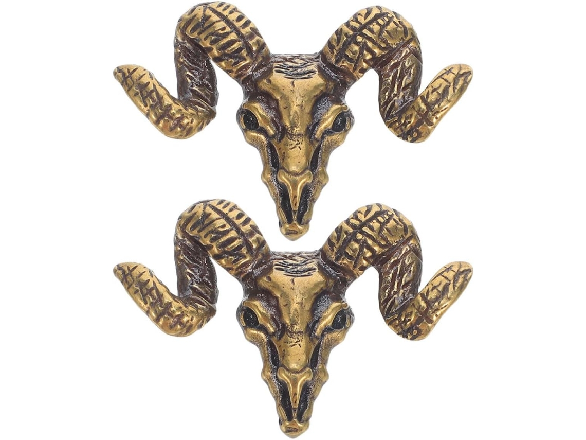 Conjunto De 2 Puxadores De Móveis Vintage Em Latão Com Cabeça De Cabra.
