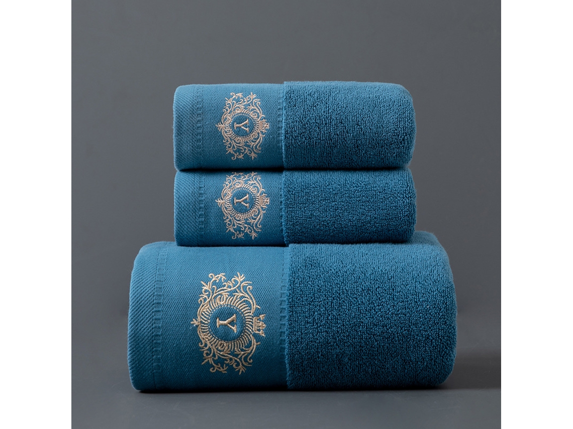 Conjunto De 3 Toalhas Em Puro Algodão Super Absorventes, De Secagem Rápida, Ideais Para Casas De Banho, Spas E Hotéis. Azul Pavão Hexinyigjly