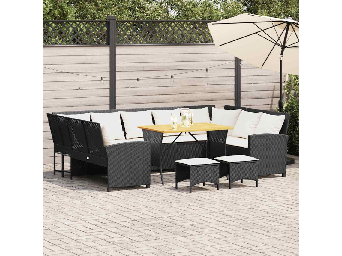 Vidaxl 4 Pcs Conjunto De Sofás Para Jardim C/ Almofadões Vime Pe Preto