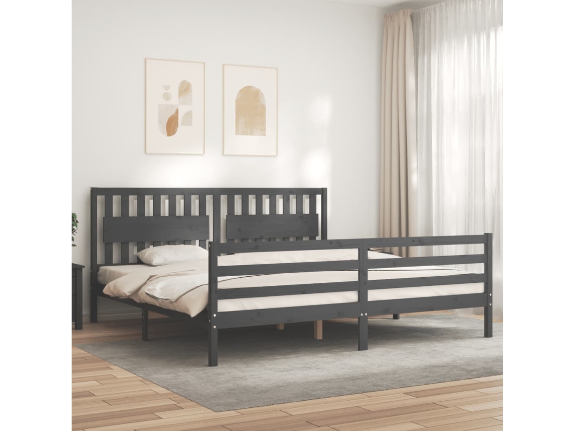 Vidaxl Estrutura De Cama Com Cabeceira 200x200 Cm Madeira Maciça Cinza