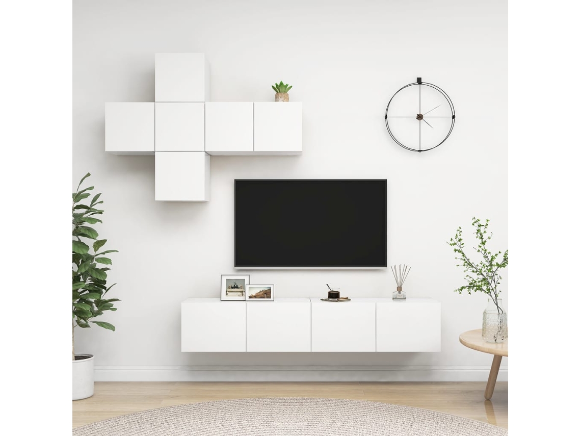 Vidaxl 7 Pcs Conjunto De Móveis De Tv Contraplacado Branco