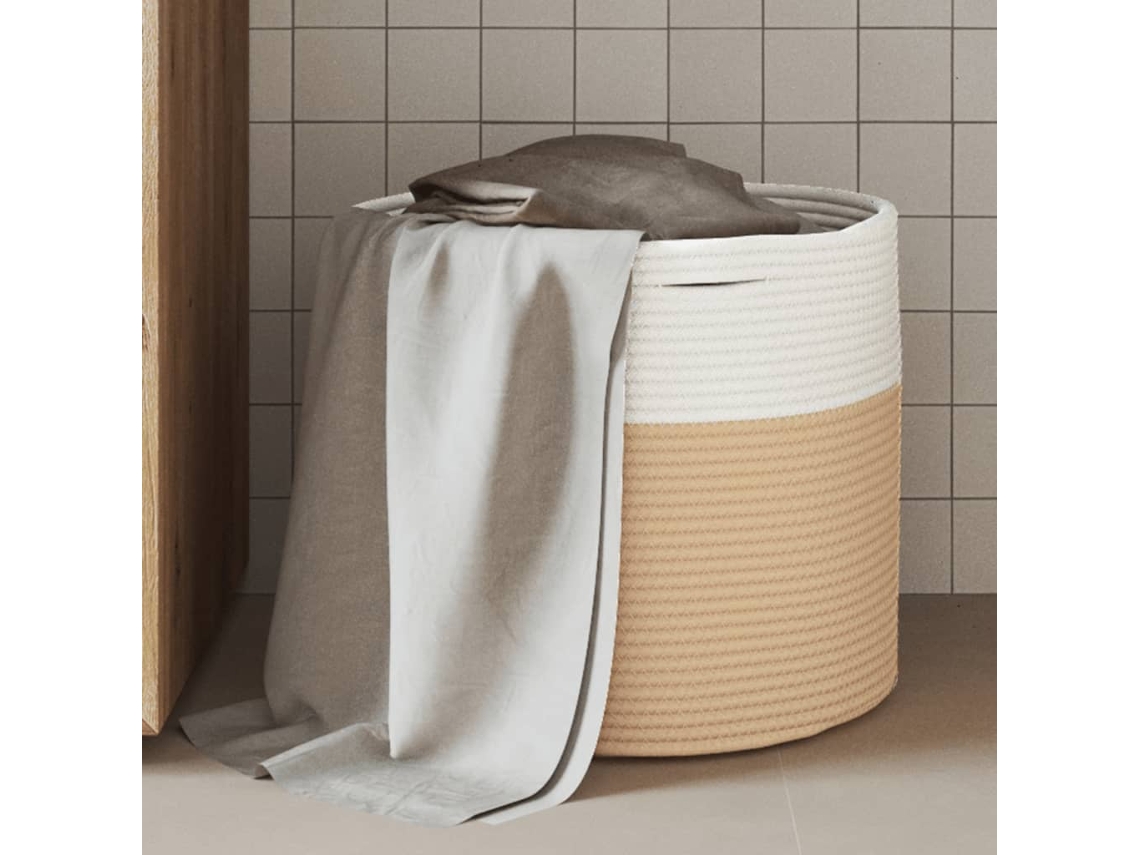 Vidaxl Cesto De Arrumação Ø40x35 Cm Algodão Bege E Branco