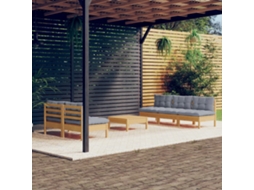 Vidaxl 6 Pcs Conjunto Lounge De Jardim C/ Almofadões Cinzentos Pinho
