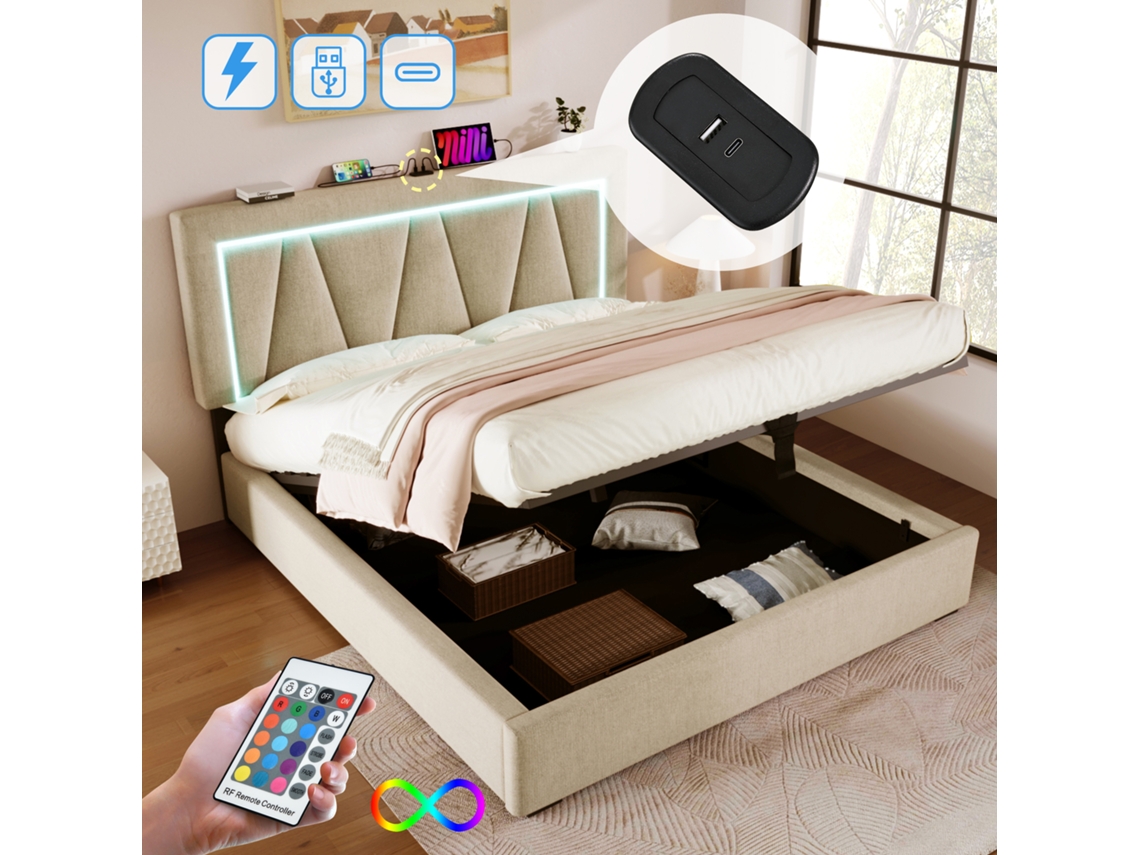 Cama 160x200 Com Led Usb-c E Arrumação