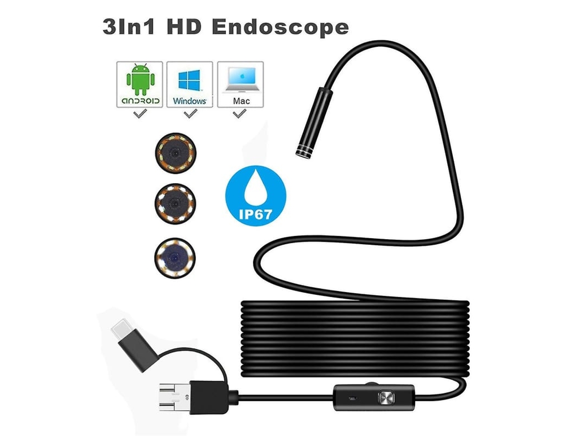 2026-endoscópio Usb Type-c 3 Em 1 Para Android Câmera 7mm 6 Led Hd Impermeável Ip67 2m