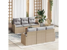 Vidaxl Conjunto De Sofá De Jardim Com Almofada 7 Pcs Bege Vime Pe