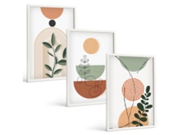 Pinturas Murais Modernas Formas Florais Abstratas Moldura Branca Pinturas De Quarto Espelharte (3 Piezas De 40x60 Cm)