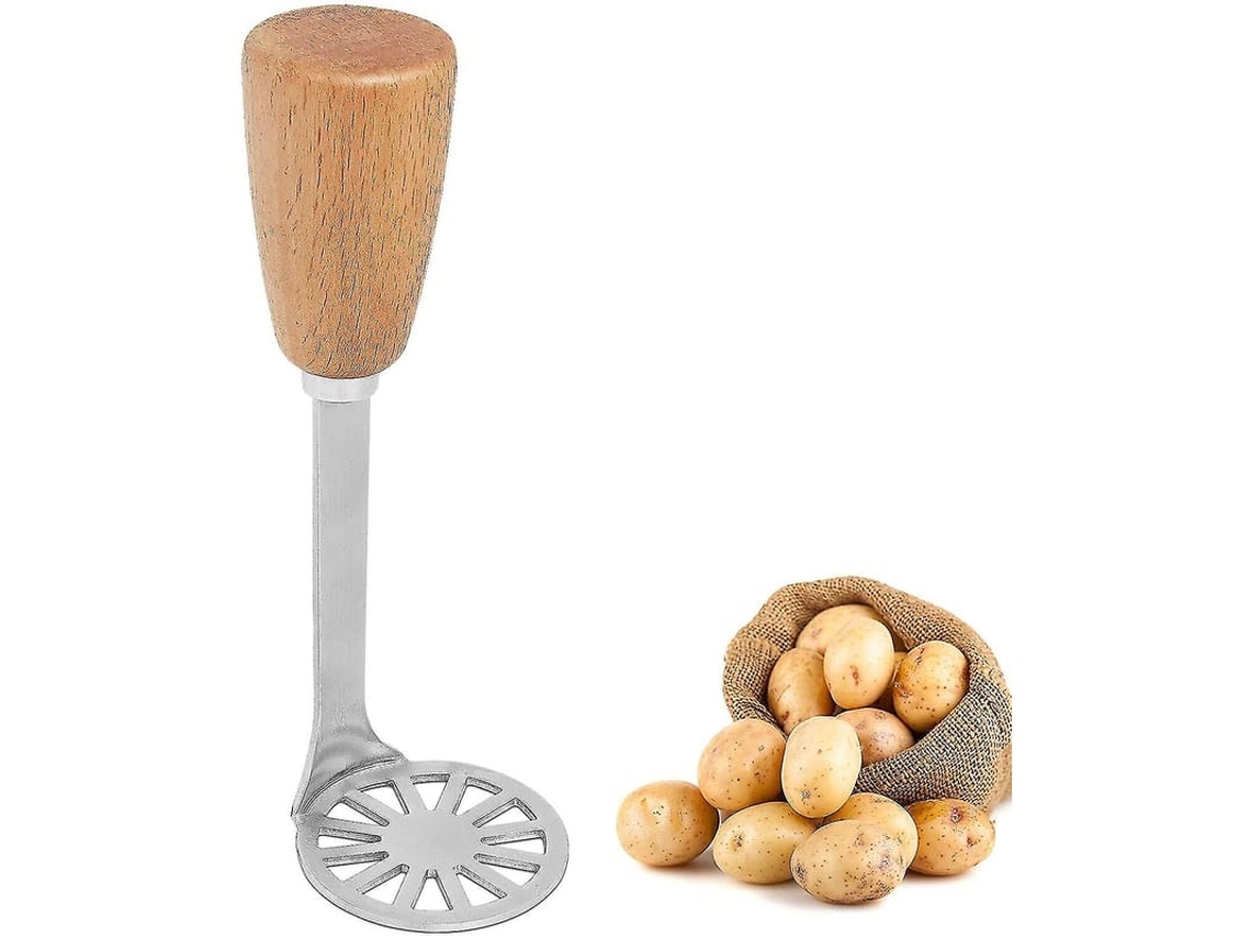 Pressionador De Batata De Aço Inoxidável Com Cabo De Madeira Pequeno 1pc